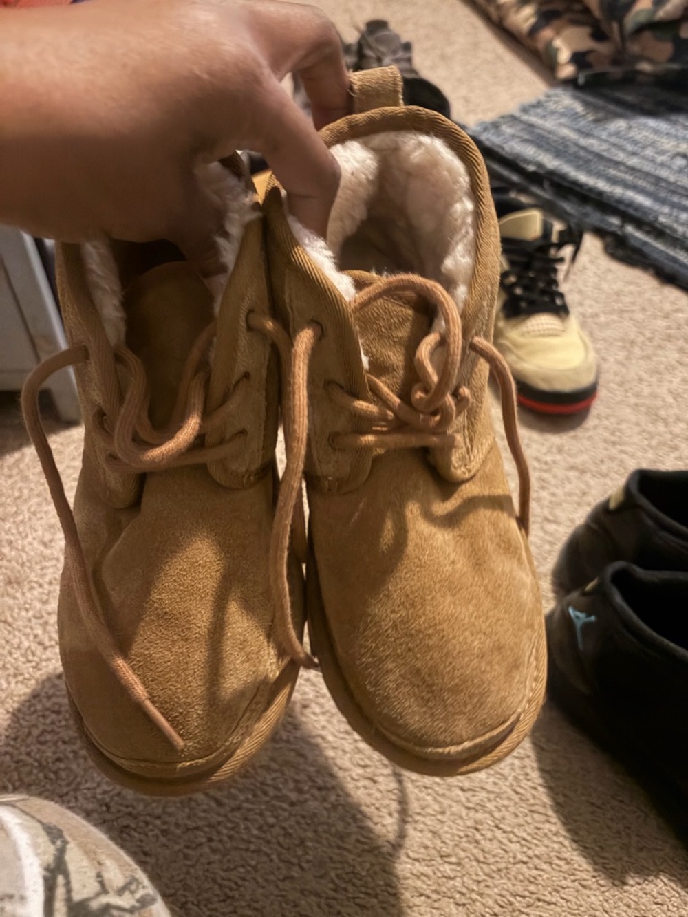 UGG Kids Chestnut Suede Lace-Up Boots with Plush Lining
